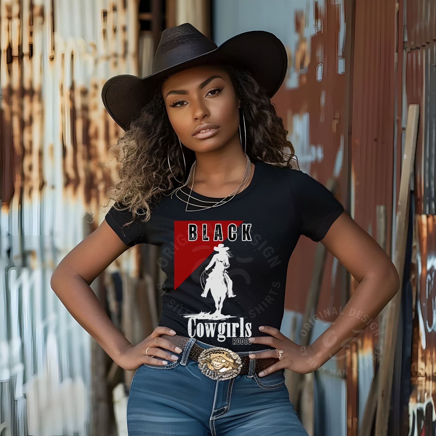 The Original Black Cowgirl Rodeo Shirt- Slim Fit with Cap Sleeve