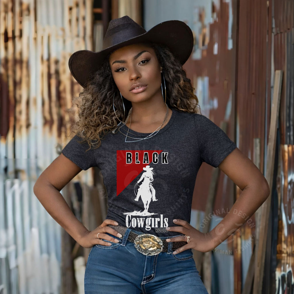 The Original Black Cowgirl Rodeo Shirt- Slim Fit with Cap Sleeve