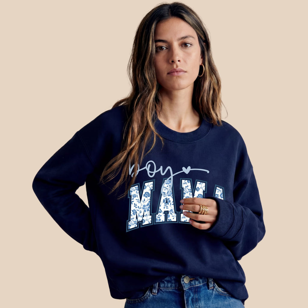Boy Mama Toile Sweatshirt – Floral Preppy Mom Sweatshirt