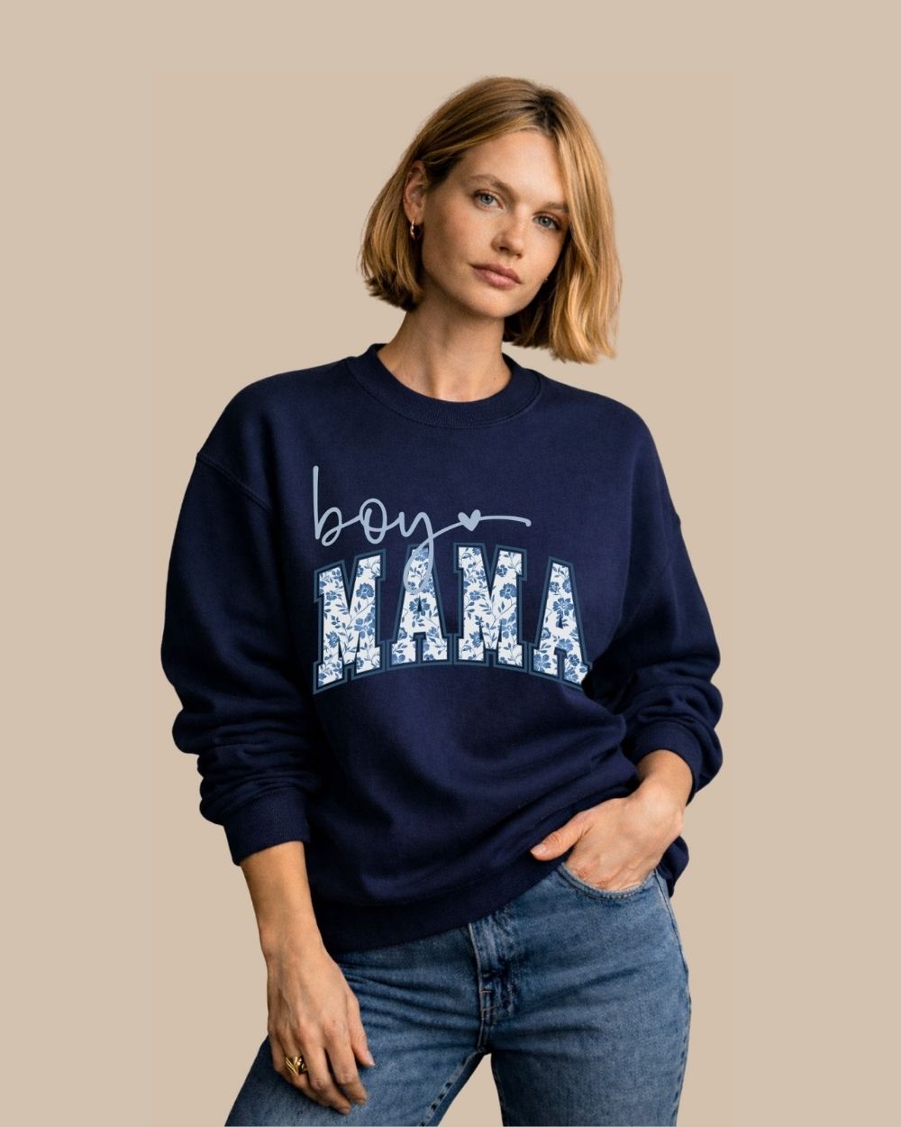Boy Mama Toile Sweatshirt – Floral Preppy Mom Sweater