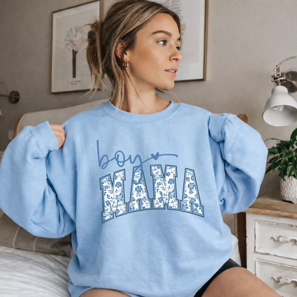 Boy Mama Toile Sweatshirt – Floral Preppy Mom Sweatshirt