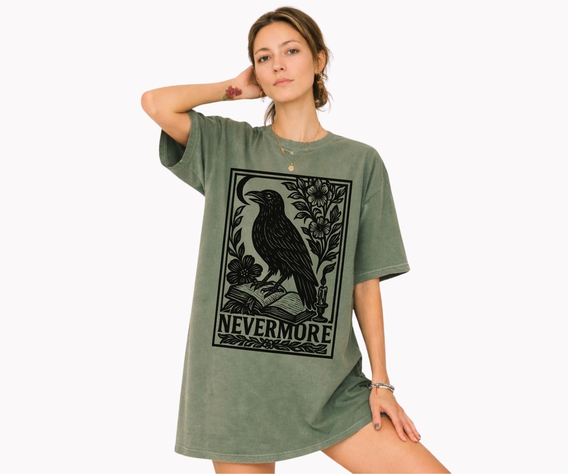 Comfort Colors Nevermore raven Edgar Allan Poe raven linocut dark academia graphic tee for book lovers