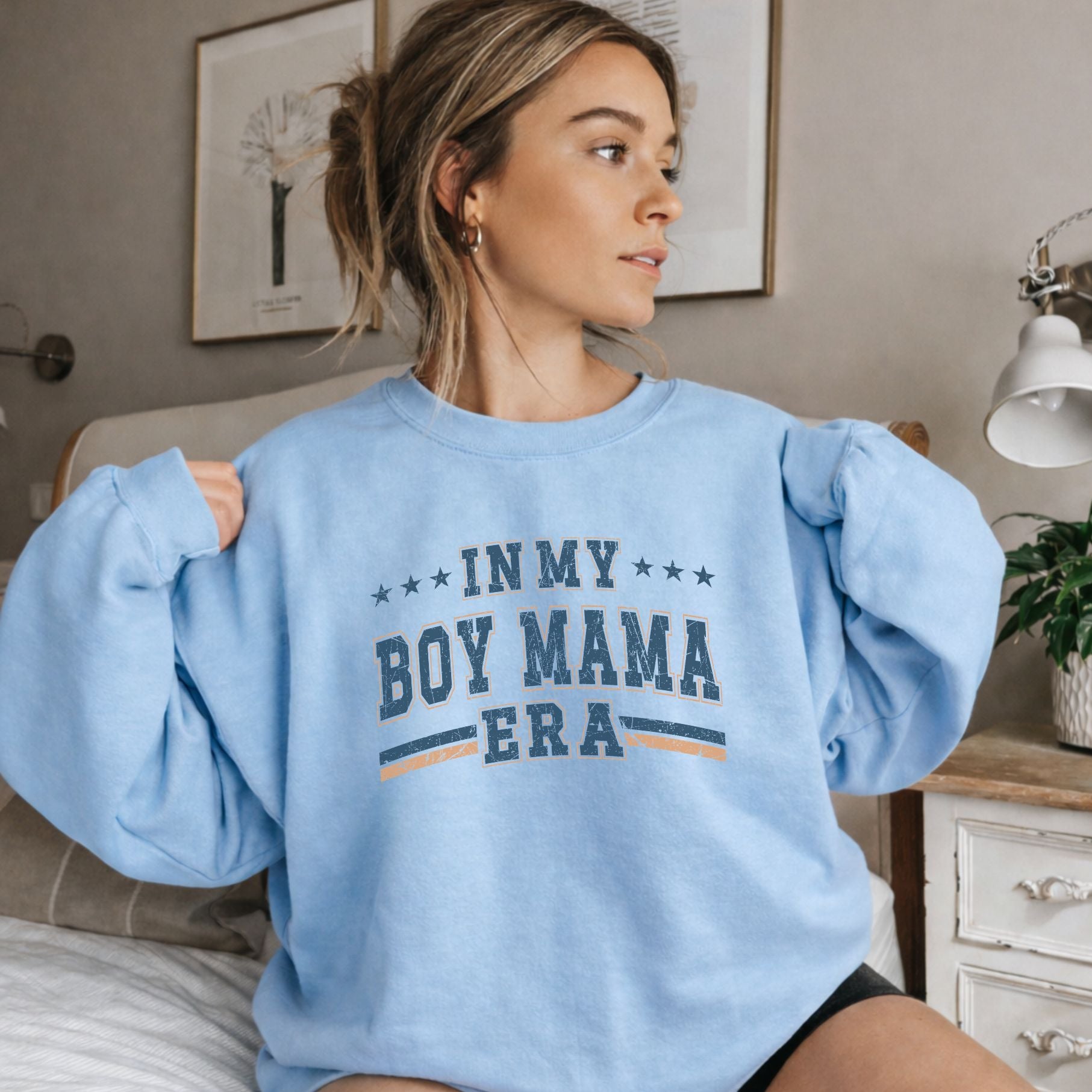 alt="In My Boy Mama Era preppy mom sweatshirt for mothers raising boys"