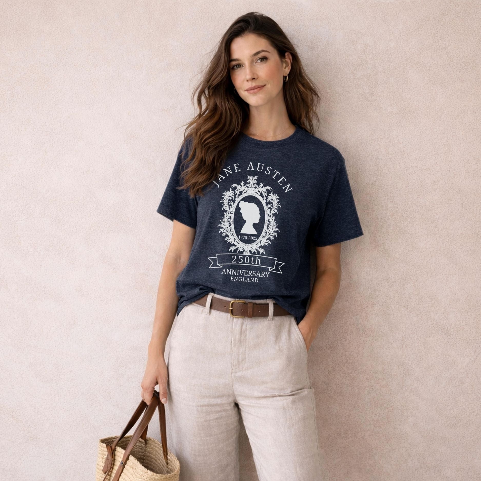 Jane Austen 250th anniversary shirt featuring a vintage cameo portrait design for book lovers and Pride and Prejudice fans.